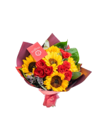 RAMO DE 12 ROSAS  Y  5 GIRASOLES