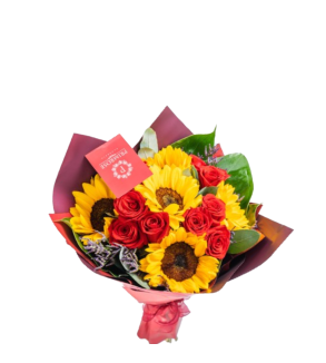 RAMO DE 12 ROSAS  Y  5 GIRASOLES