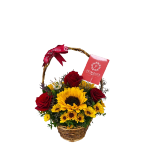 CANASTA DE 3 ROSAS Y 3 GIRASOLES