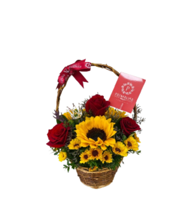 CANASTA DE 3 ROSAS Y 3 GIRASOLES CANASTA DE 3 ROSAS Y 3 GIRASOLES
