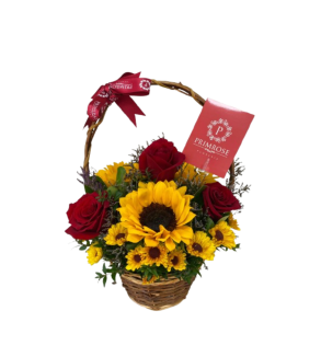 CANASTA DE 3 ROSAS Y 3 GIRASOLES