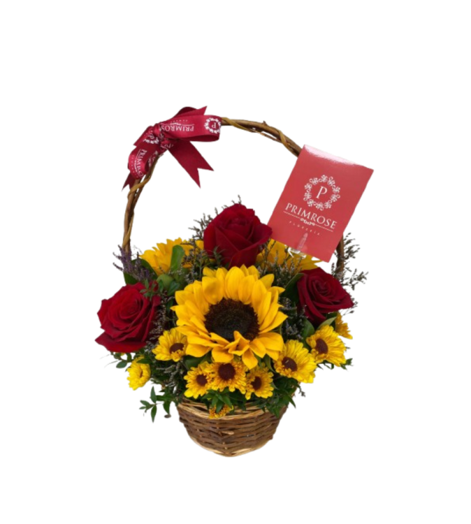 CANASTA DE 3 ROSAS Y 3 GIRASOLES