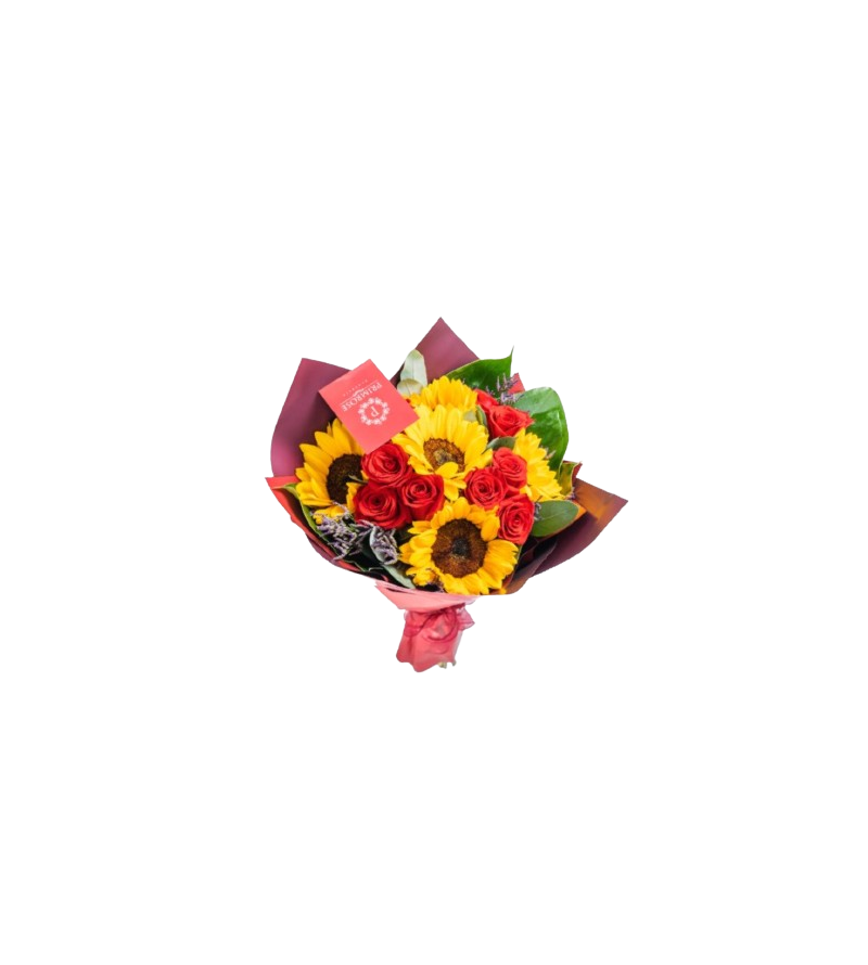 Ramo de 12 Rosas y  5 Girasoles