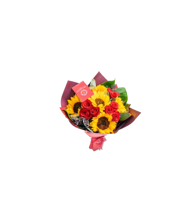 Ramo de 12 Rosas y  5 Girasoles