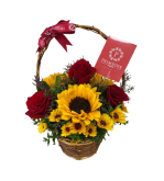 Canasta 3 rosas y 3 girasoles