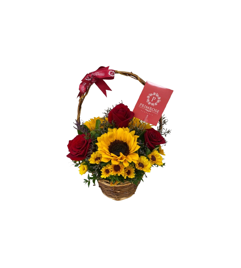 Canasta 3 rosas y 3 girasoles