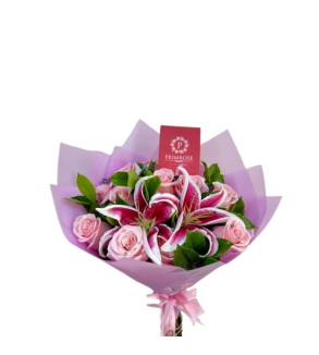 RAMO DE 12 ROSAS Y 2 FLOR DE LIRIO